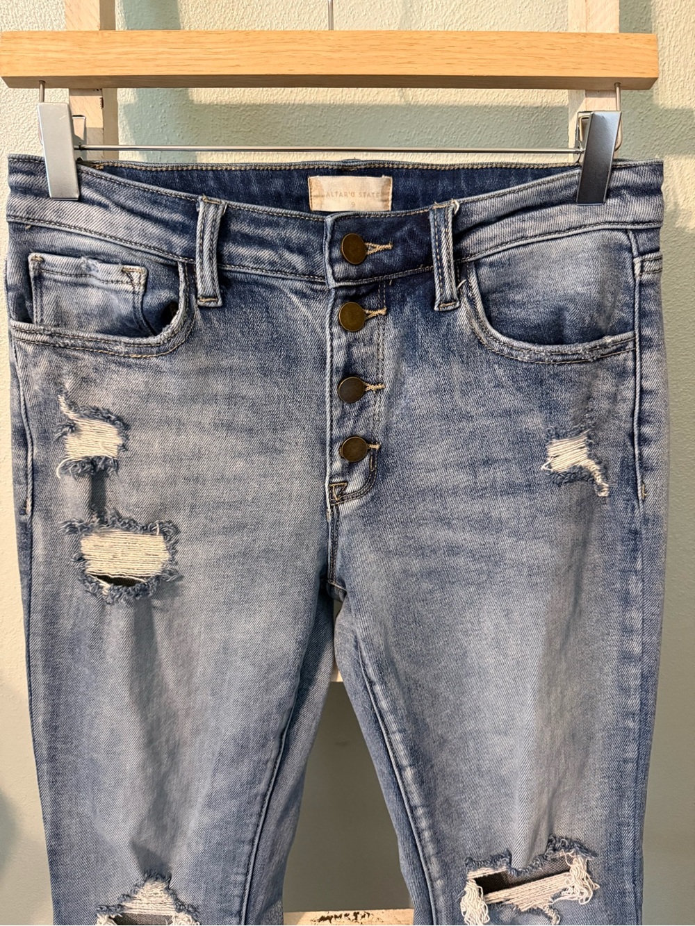Altar’D State High Rise Button Fly Distressed Flare Jeans Size 9 Juniors Women - Picture 3 of 10